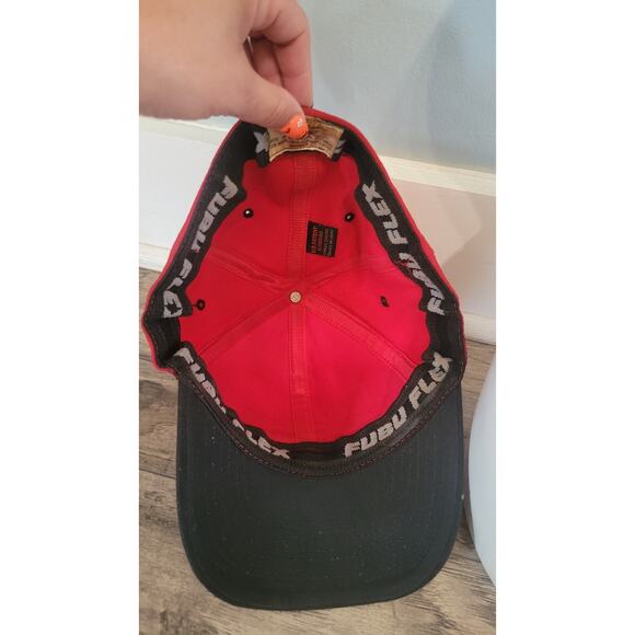 Vintage FUBU 05 Red Black Fitted Hat Two-Tone Logo Cap Y2K Streetwear Size Large - Picture 6 of 8